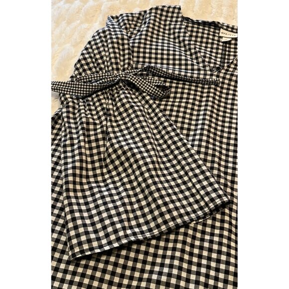Ava & Viv Gingham V-neck Blouse w/Sleeve Ties Cotton Blend Women's Plus Size 1X - Picture 11 of 16
